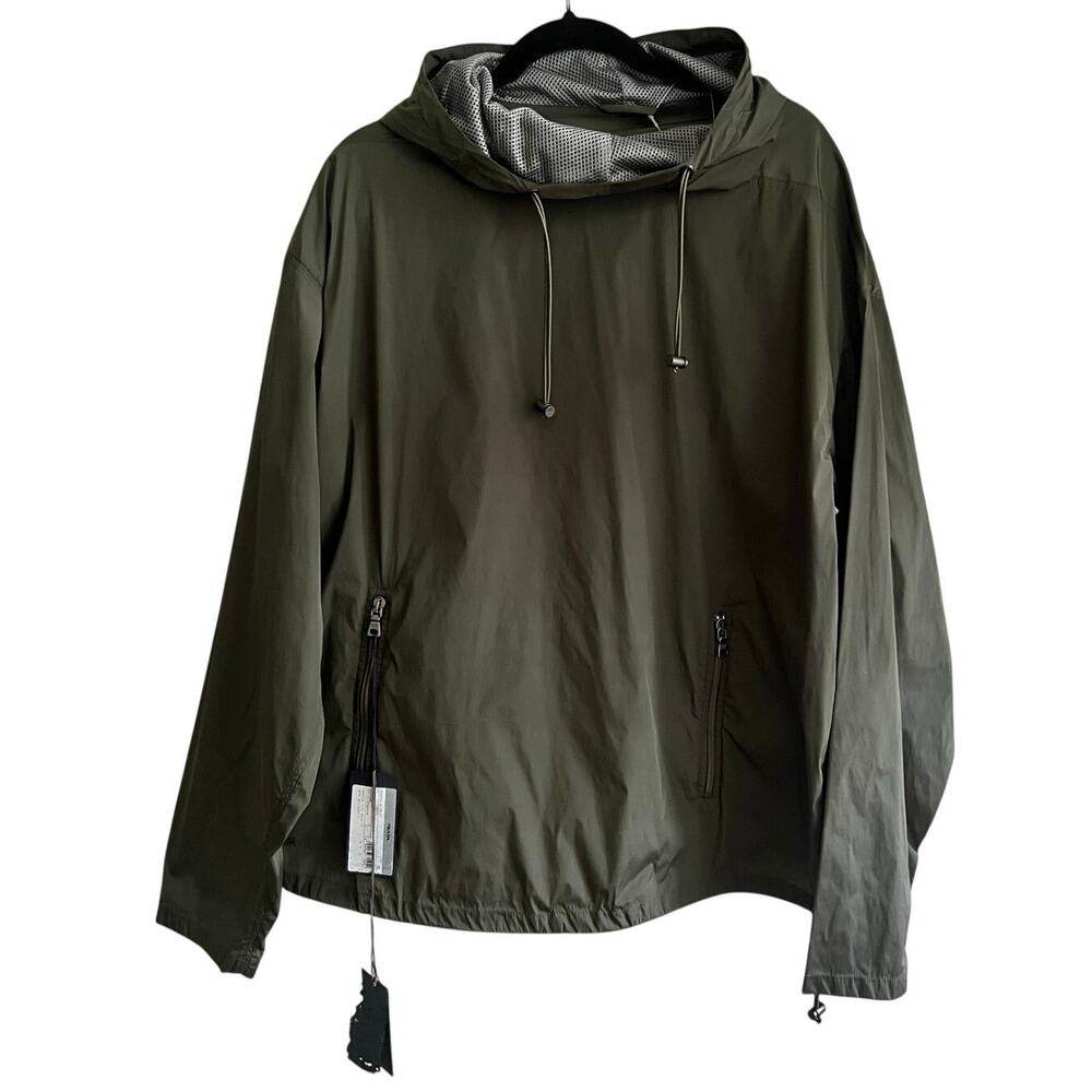 Prada Linea Rossa Y2K Nylon Stretch Hooded Jacket Militare Green Size XL